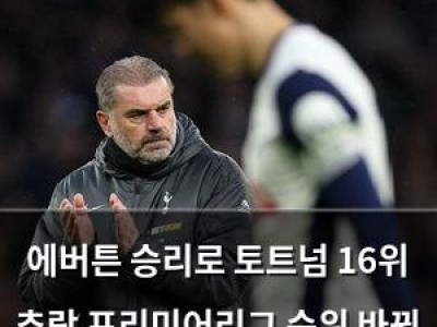 에버튼 승리로 토트넘 16위 추락 프리미어리그 순위 바뀐 듯