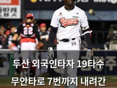 두산 외국인타자 19타수 무안타로 7번까지 내려간 위기